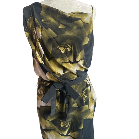 $345 Robert Rodriguez Roses floral Print Silk Dress- Tunic 6 Drape One Shoulder - Picture 7 of 13